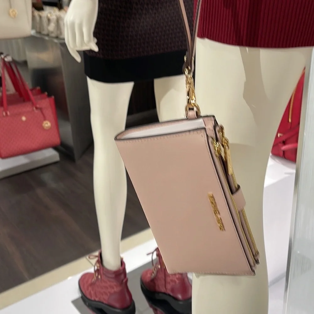 MICHAEL KORS LARGE DOUBLE ZIP WRISTLET WALLET PHONE CASE CLUTCH Powder Blush